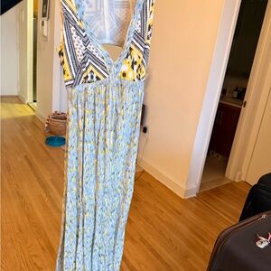 Zara Yellow and Blue Geometric Maxi Dress